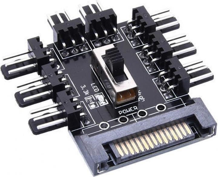 Actual product image PowerGuard 8-pin PC fan (3pin, 12V) on SATA power supply board