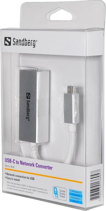 Productafbeelding Sandberg USB-C -> Netwerk Converter (USB-C, RJ45 Gigabit Ethernet (1x))