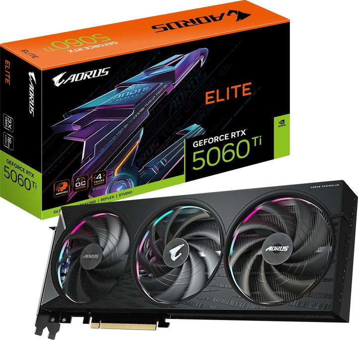 Actual product image Gigabyte AORUS GeForce RTX 5060 Ti ELITE 16G (16 GB)