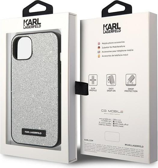 Immagine prodotto Karl Lagerfeld KLHCP14SG2ELS Custodia rigida per iPhone 14 6,1" srebrny/argento Glitter Plaque Logo (Apple iPhone 15, Apple iPhone 14, Apple iPhone 13)