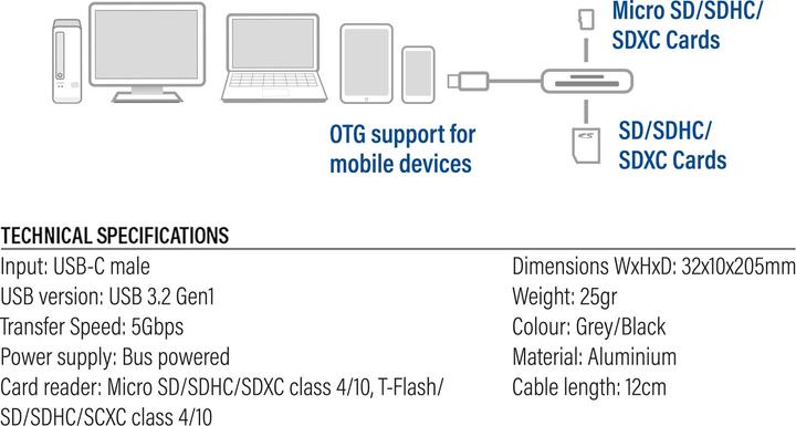 Nutritional values and ingredients USB-C card reader for SD and micro SD, SD 4.0 UHS-II