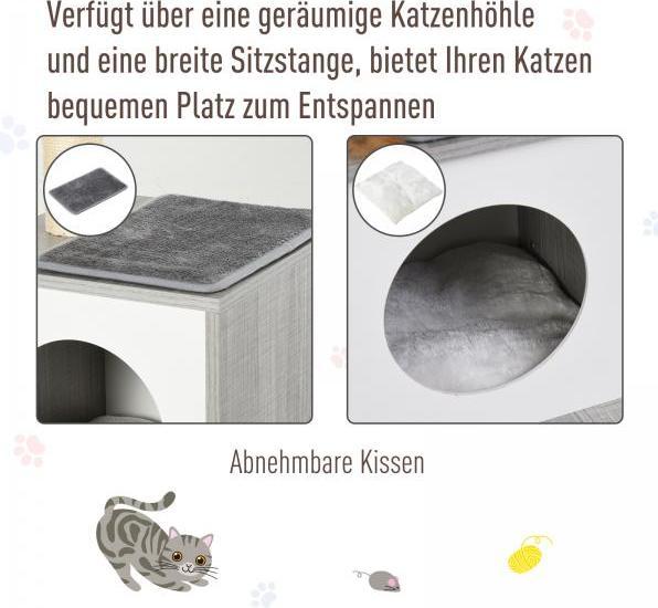 Actual product image PawHut Cat tree with cuddly den (62 cm, Grey)
