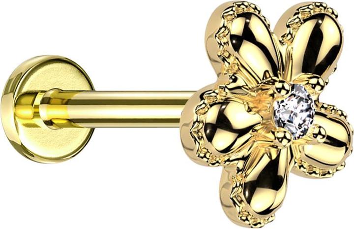 Star Piercing Micro Threadless Labret vergoldet Blume gepunktet vergoldet ein Kristall silber (Chirurgenstahl 316L, Messing)