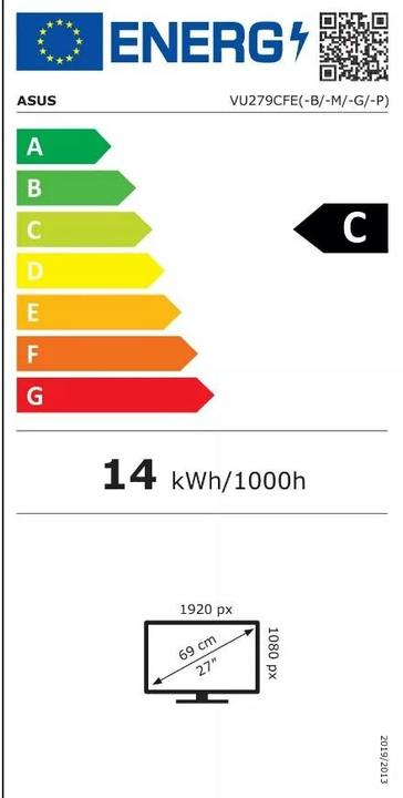 Energy Label ASUS VU279CFE-B (1920 x 1080 pixels, 27.01")