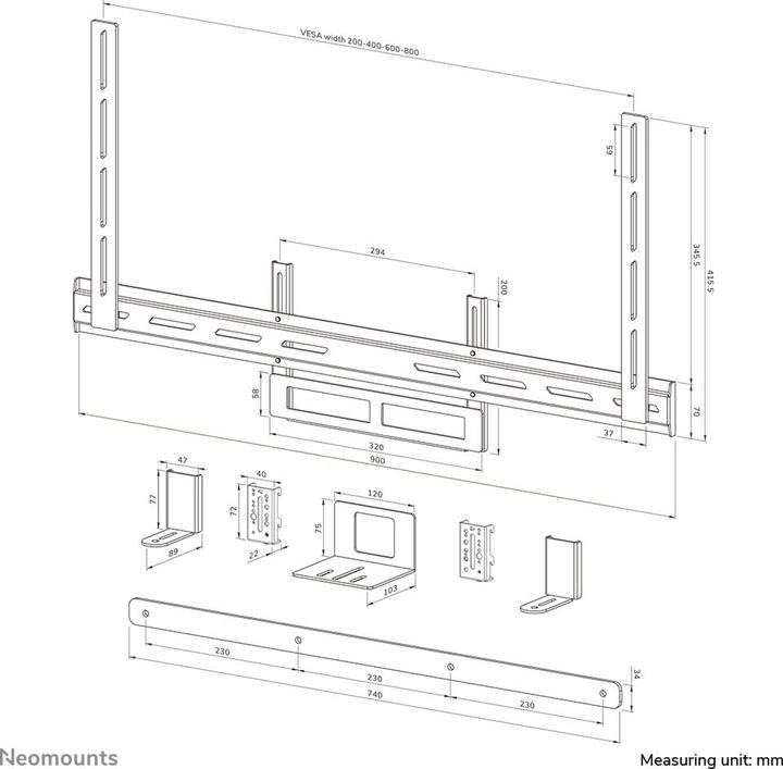 Actual product image Neomounts Videobar-Kit universal -10kg 43-110"/200x200-800x600/black