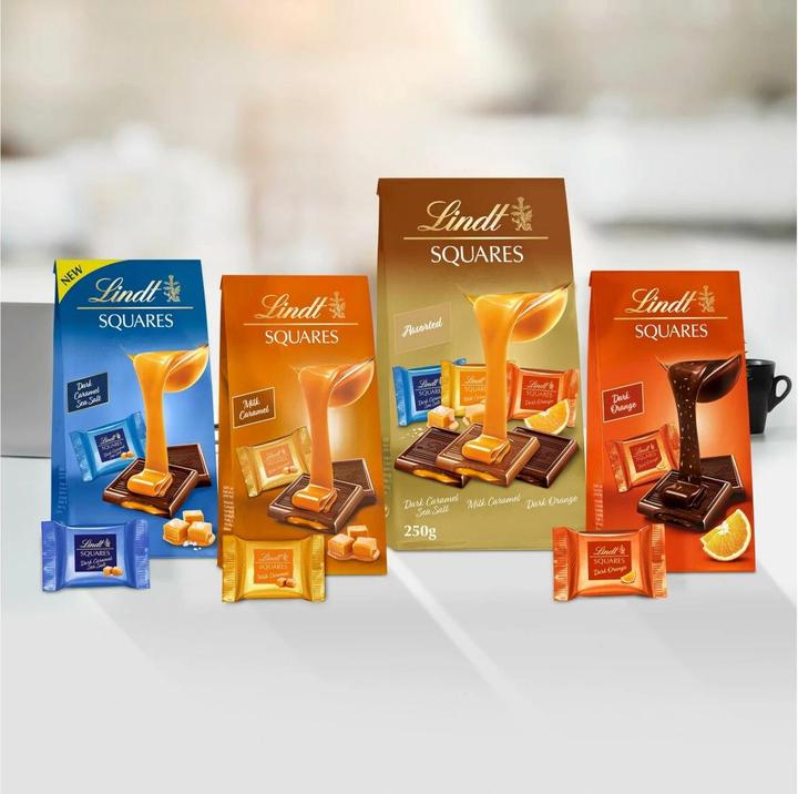 Actual product image Lindt Squares Dark Caramel Sea Salt (144 g)