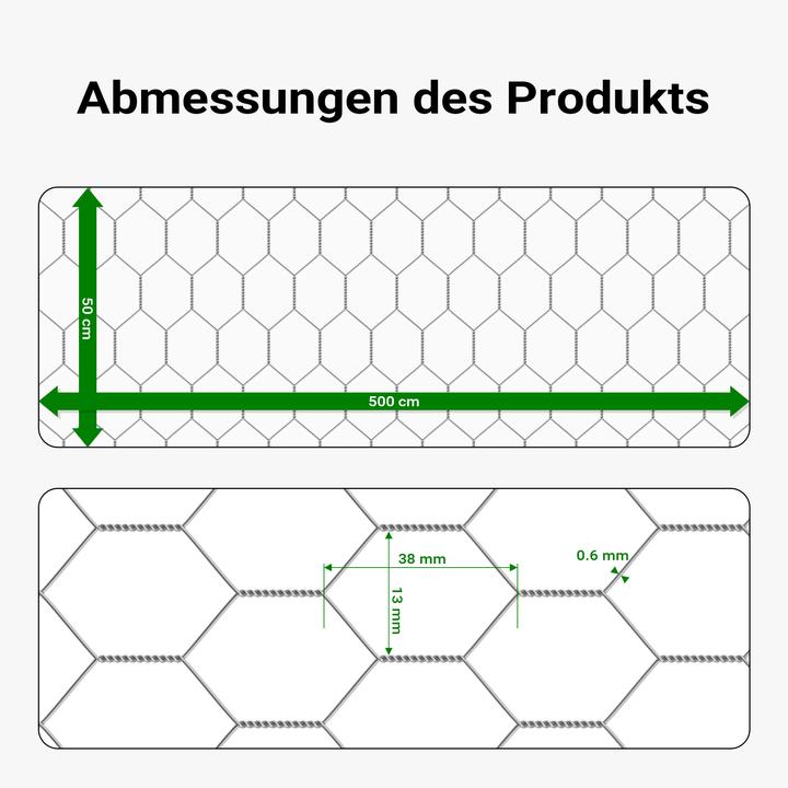Produktbild Wiltec Volierendraht 5x0,5m Hasendraht 13mm Maschenweite Sechseckgeflecht Zaun (0.50 m)