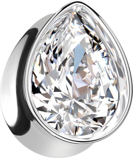 Produktbild Star Piercing Flared Plug Tropfen silber mit grossem Kristall silber (Chirurgenstahl 316L)
