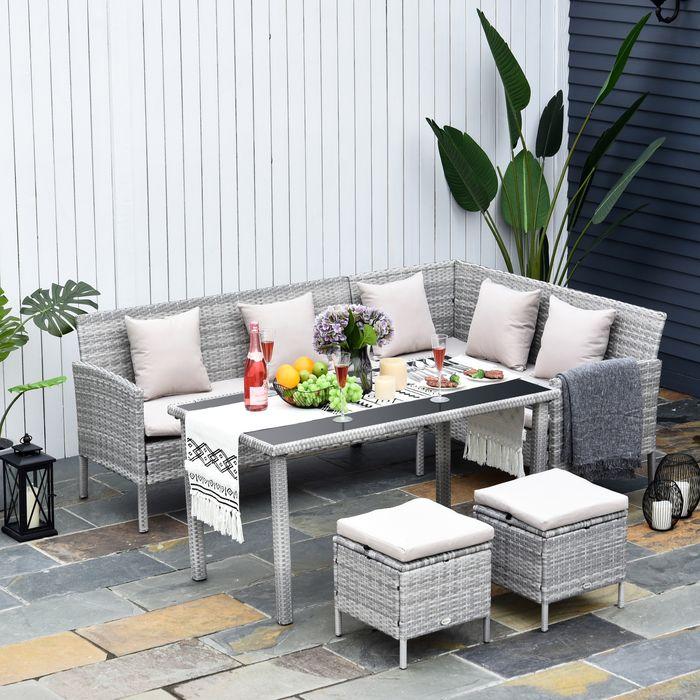 Produktbild Swisshandel24 Rattan Gartenmöbel Set Sitzgruppe mit Fusshocker Metall Grau 134 x 60 x 75 cm (125 cm)