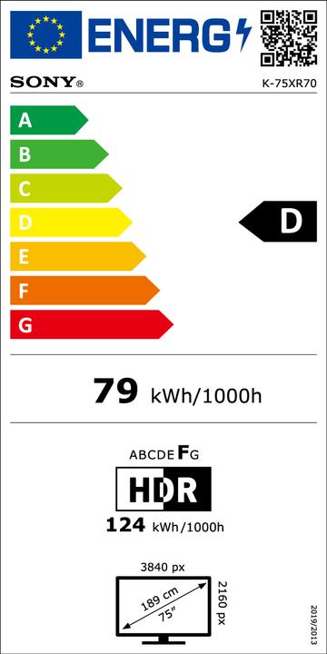 Label énergétique Sony K-75XR70AEP (75", Bravia 7, Mini-LED, 4K, 2024)