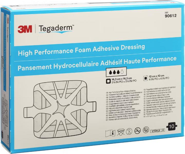 3M Tegaderm High Performance Foam Schaumkompresse 10x10cm non adhäsiv 10 Stk