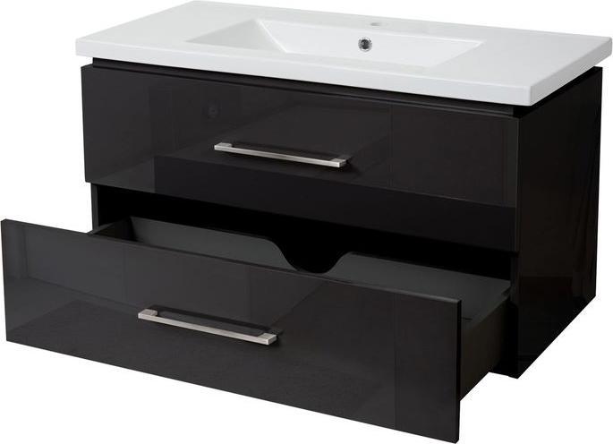 Produktbild Mendler Premium Waschbeckenunterschrank, Waschtischunterschrank Waschtisch Badmöbel, hochglanz 90cm schwarz