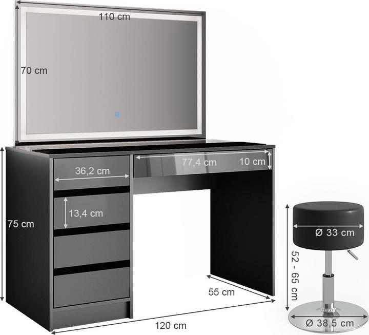 Immagine prodotto Vicco Sherry con sgabello e illuminazione (120 x 55 x 75 cm)
