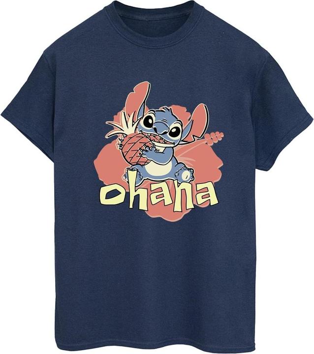 Actual product image Disney Womens/Ladies Lilo And Stitch Ohana Pineapple Cotton Boyfriend T-Shirt (L)