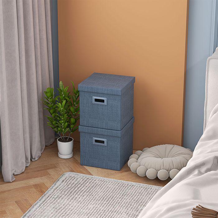 Immagine prodotto Swisshandel24 Aufbewahrungsbox 2er-Set Stapelbare Aufbewahrungswürfel für Wohnzimmer, Blau (30 x 30 x 29 cm, 26 l)
