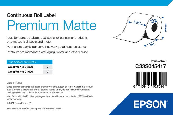 Immagine prodotto Epson Etichetta Premium Mat