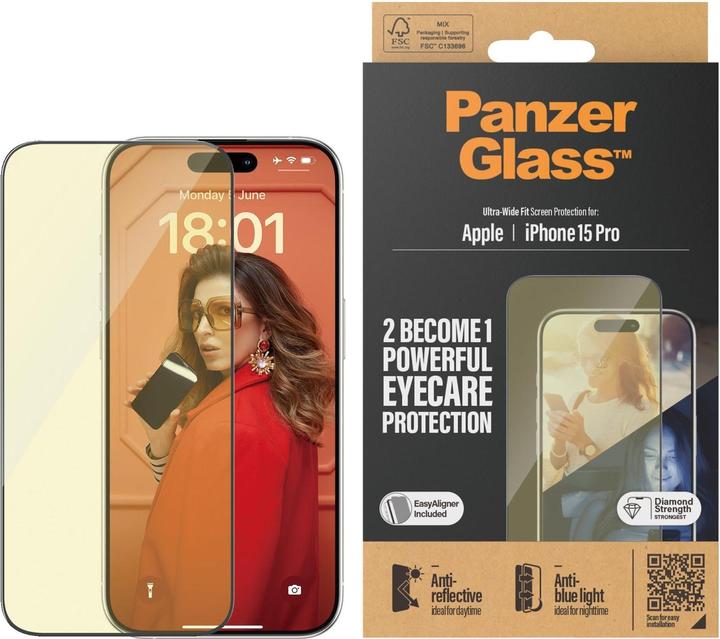 Actual product image PanzerGlass Eyecare Screen Protection Ultra-Wide Fit (1 Piece, Apple iPhone 15 Pro)