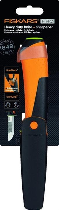 Actual product image Fiskars Heavy-duty knife including holster with integrated knife sharpener, total length: 21.9 cm (21.90 cm)