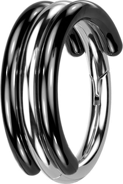 Produktbild Star Piercing Micro Segmentring klappbar silber zwei Randreifen schwarz (ohne Messing, Titan G23)