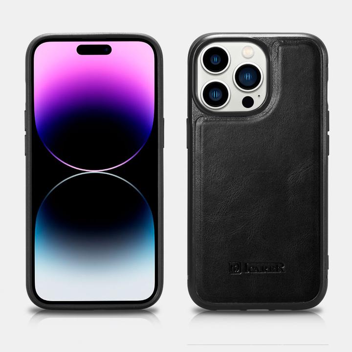 Actual product image iCarer Leather Oil Wax case for iPhone 14 Pro Max leather case black (WMI14220720-BK) (Apple iPhone 14 Pro Max)