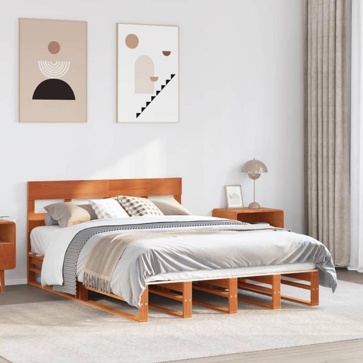 Immagine prodotto VidaXL Letto in legno massiccio Letto in legno Letto pallet con testiera 135x190cm pino (135 x 190 cm)