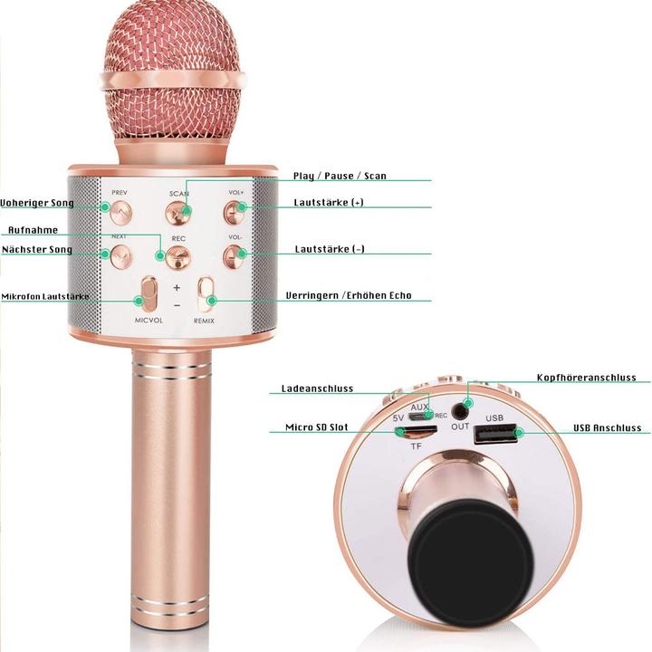 Produktbild Esmée Karaoke-Mikrofon mit Bluetooth, AUX & Lautsprecher – Roségold (iOS/Android)