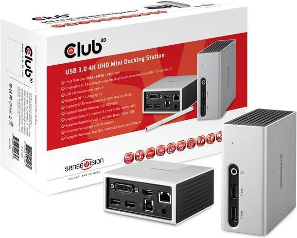 Produktbild Club 3D CLUB3D SenseVision USB 3.0 4K UHD Mini Docking Station (USB-C, 4 Ports)
