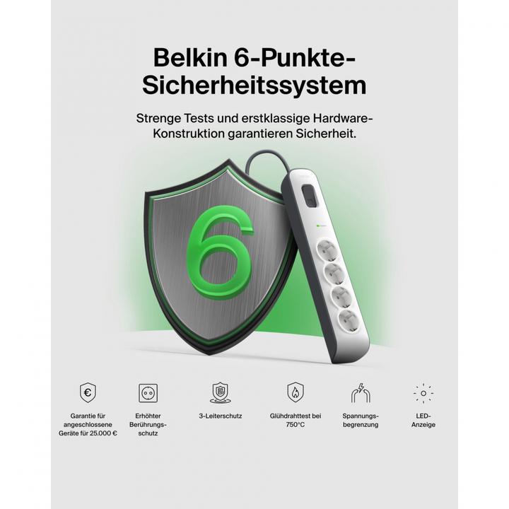 Actual product image Belkin Steckdosenleiste 4-fach 2 Meter Netzkabel BSV400vf2M-V2 (4 x, 2 m)