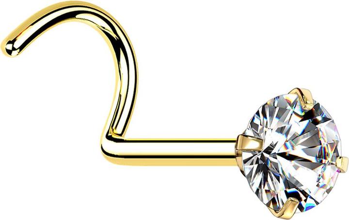 Star Piercing Nasenstecker gebogen vergoldet runder Kristall silber gefasst (Chirurgenstahl 316L)