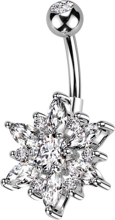 Immagine prodotto Star Piercing Banana d'argento con sfera d'argento e cristalli d'argento e fiore d'argento e argento (Acciaio chirurgico 316L, Ottone)