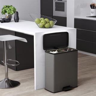 Actual product image Curver Deco Bin Duo Prullenbak - 26L+26L - Afvalscheiding - Rechthoekig - lichtgrijs