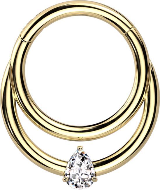 Star Piercing Micro Segmentring klappbar vergoldet doppel Ring Kristalltropfen silber (Titan G23)