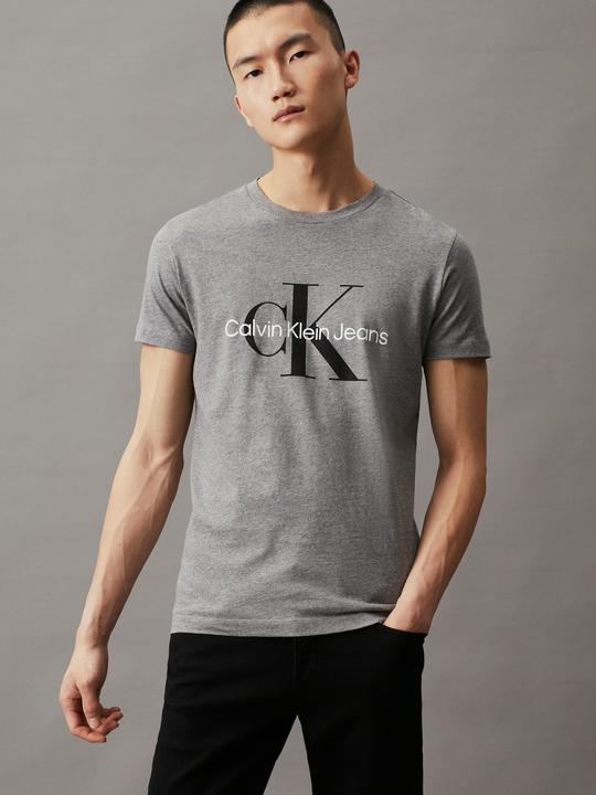 Image du produit Calvin Klein Jeans Jeans T-shirt manches courtes homme Core Monologo Slim Fit, Gris (Mid Grey Heather), L (L)