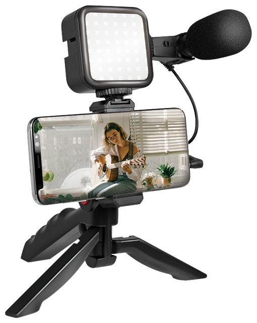 Image du produit LogiLink Kit vlogger avec lumière LED, microphone + trépied, pour smartphones 4,77