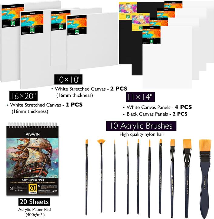 Produktbild Viswin Deluxe Acrylfarben-Set mit franzoesischer Staffelei