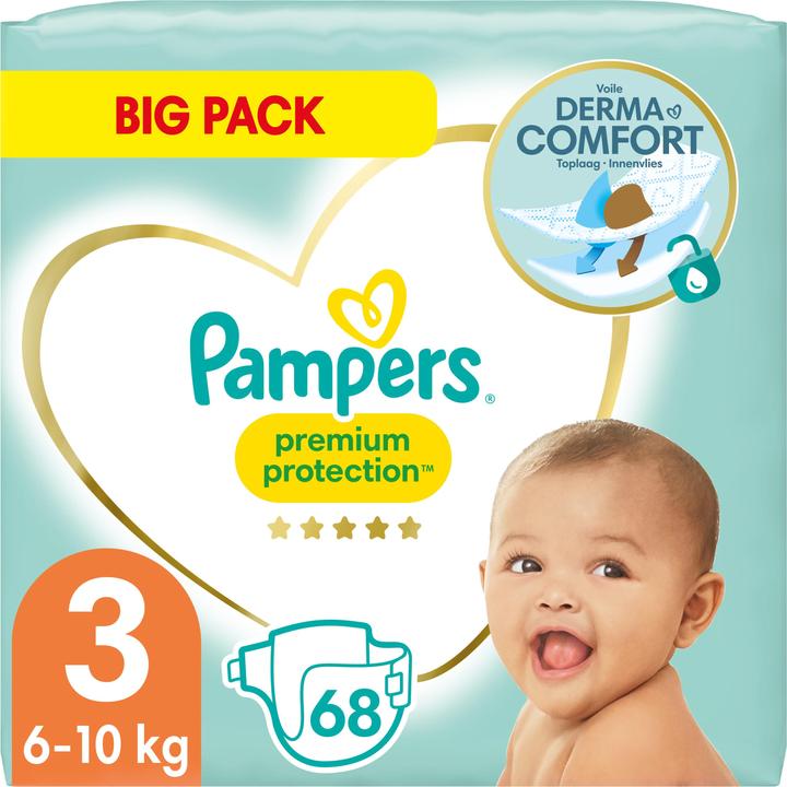 Immagine prodotto Pampers Premium Protection Taglia 3, 68 Pannolini (Dimensione 3, Pacco trasportabile, 68 Pezzo/i)