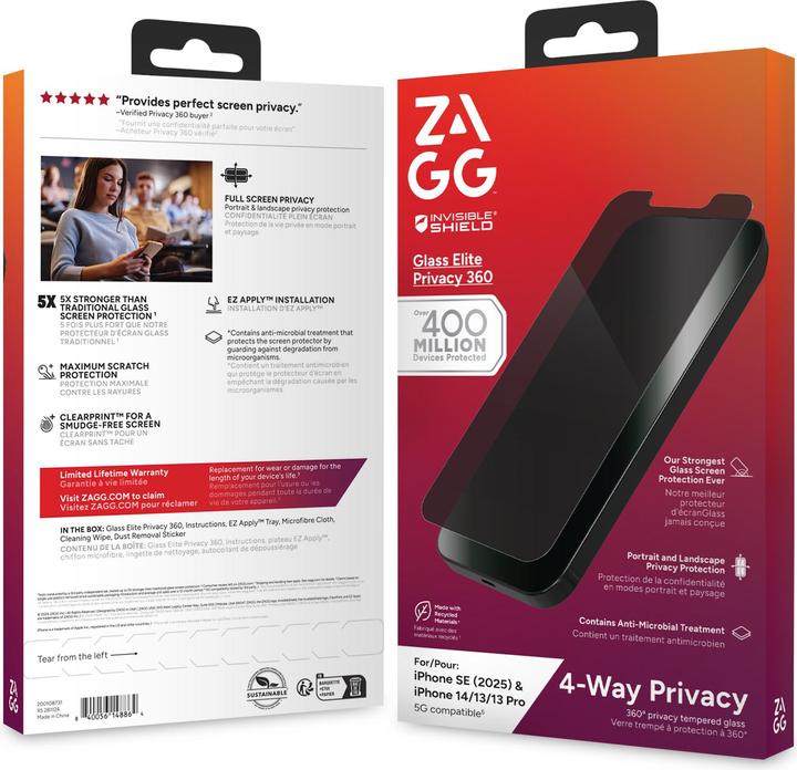 Actual product image Zagg Glass Elite Privacy 360 Iphone (1 Piece, Apple iPhone 13, Apple iPhone 13 Pro)