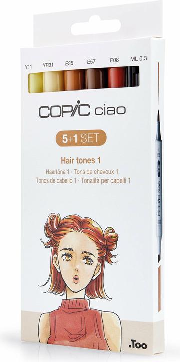 Immagine prodotto Copic Pennarello ciao, 5+1 Set "Toni capelli 1 (Giallo, Marrone, Camoscio, 0.30 mm, 6 x)