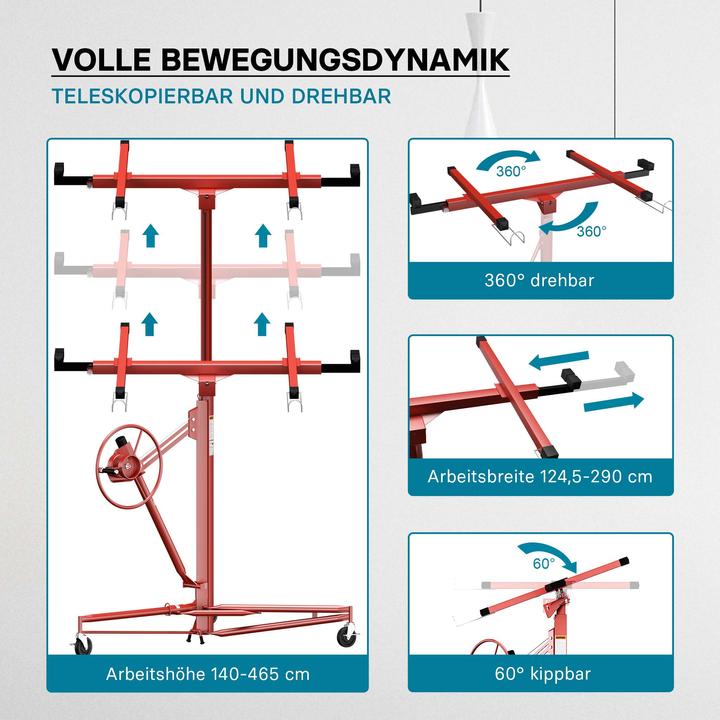 Produktbild Wiltec Plattenheber XXL Set 350 cm + 140 cm Paneelheber Montagehilfe Verlängerung 68 kg