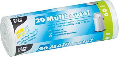 Produktbild Papstar Müllbeutel 72 x 60 cm (B x H) 17µm 60l weiss 20 St./Pack. (20 x, 60 l)