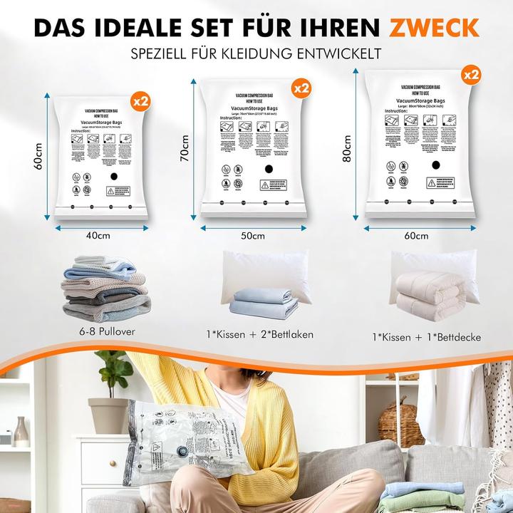 Actual product image Etrobot Vakuumbeutel-Set für Kleidung (6 Stück)