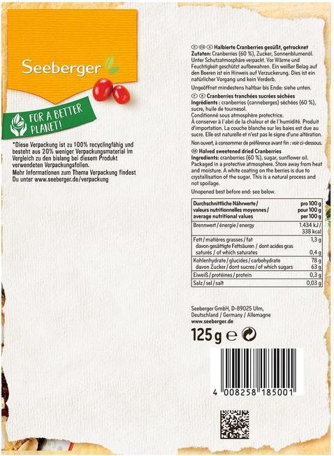 Immagine prodotto Seeberger Mirtilli rossi (125 g)