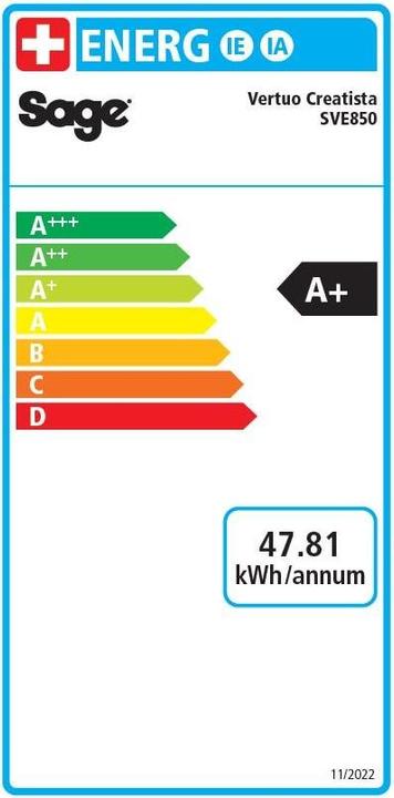 Energie-Label Sage Nespresso Vertuo Creatista (NESPRESSO Vertuo, CH-Stecker)