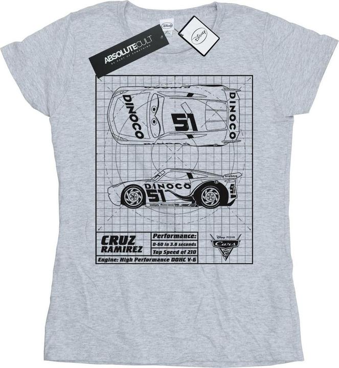 Actual product image Disney Womens/Ladies Cars Cruz Ramirez Blueprint Cotton T-Shirt (XXL)