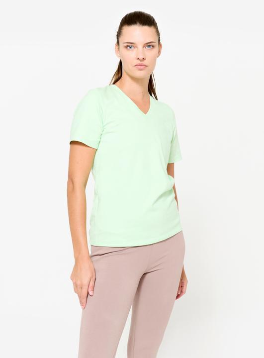 Domyos Women's V-Neck Cotton Fitness T-Shirt - Sorbet Green