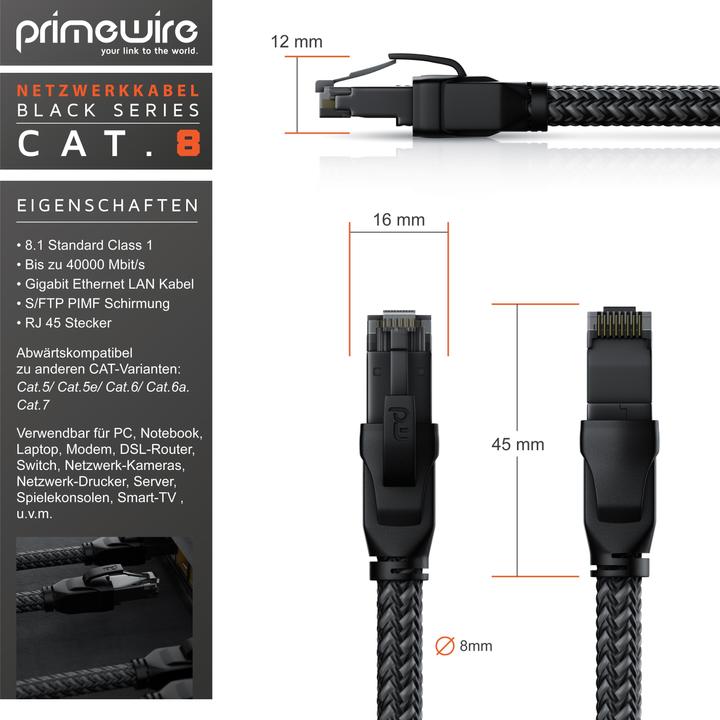 Immagine prodotto Primewire Cavo di rete CAT.8, RJ-45, Ethernet, cavo patch CAT 8, Gigabit Ethernet 40 Gbit/s S/FTP Cavo LAN (S/FTP, CAT8.1, 15 m)