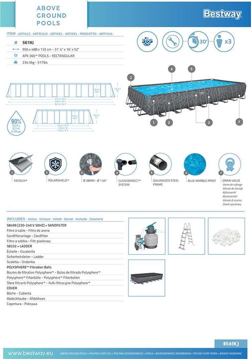 Immagine prodotto Bestway APX 365 Set piscina rettangolare 956x488x132 (956 x 488 x 132 cm)