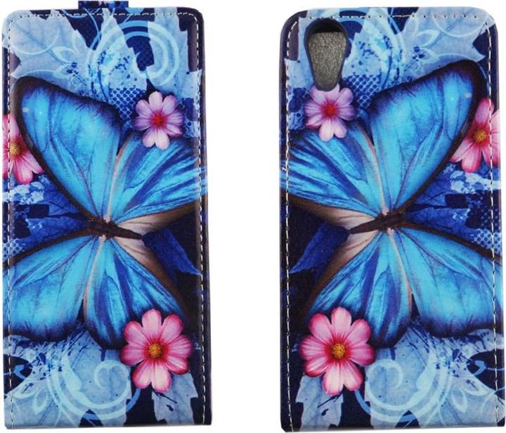 Produktbild König Design Wiko Sunny 2 Handyhülle Schutzcase Blauer Schmetterling Tasche Flip Cover Etui (Wiko Sunny 2)