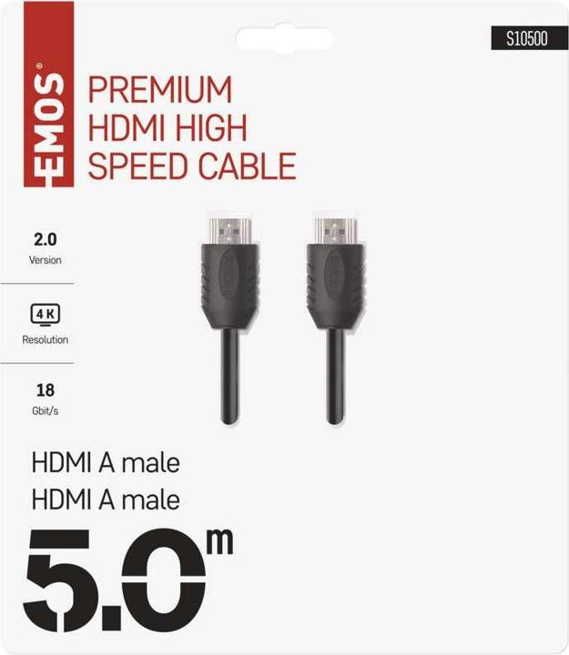 Image du produit Emos Câble HDMI haute vitesse 2.0 A mâle - A mâle 5m (5 m, HDMI)