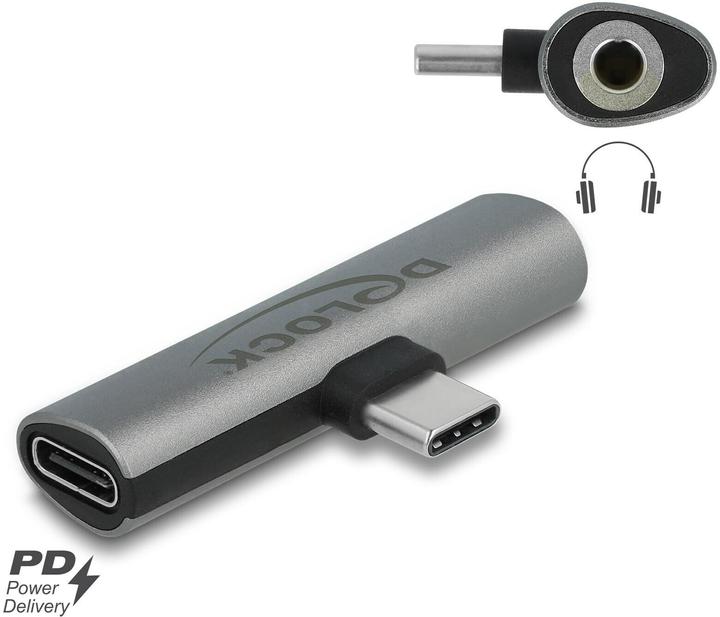 Produktbild Delock USB Type-C zu Klinkenbuchse und USB Type-C (USB Typ C, 3.5mm Buchse)